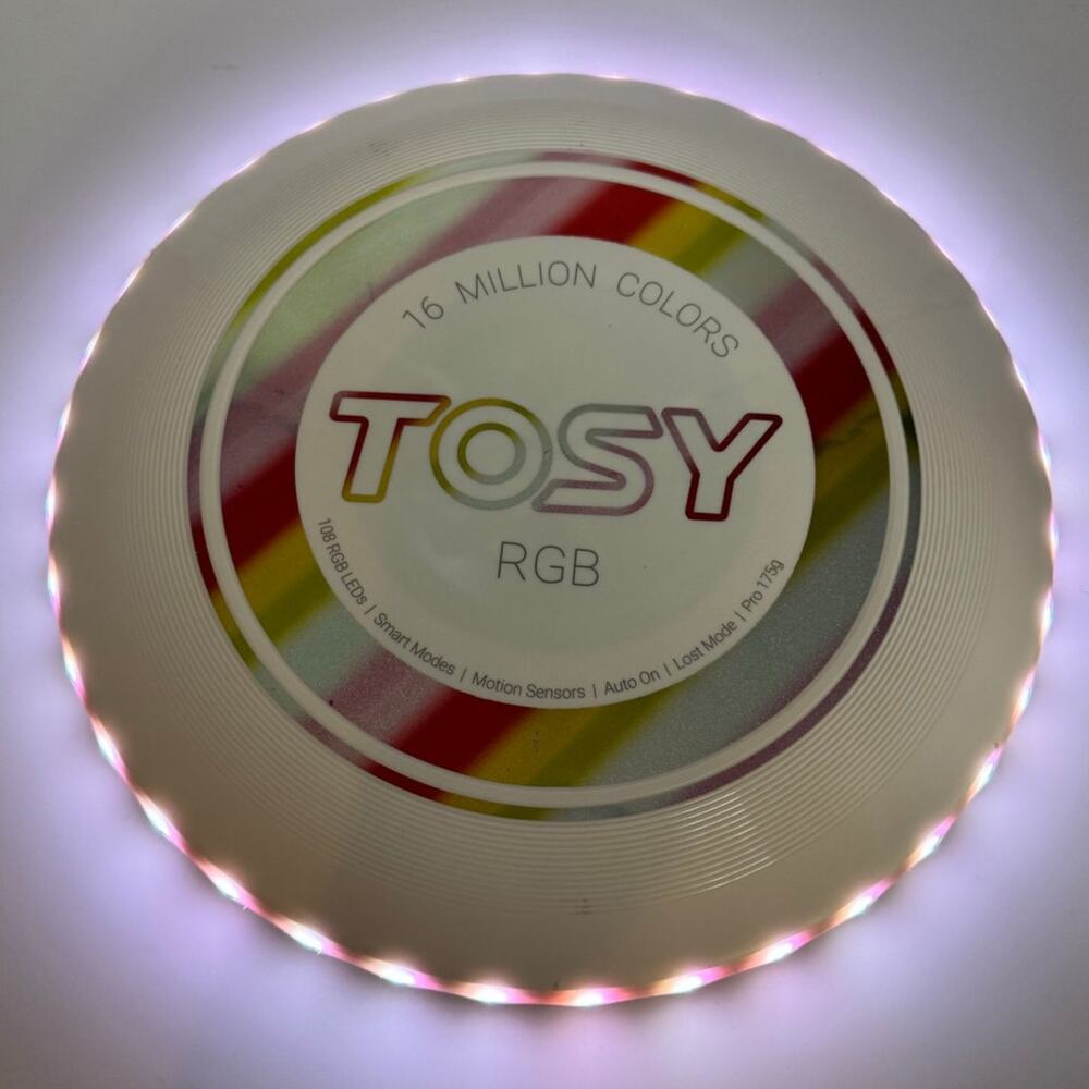TOSY LED Flying Disc 108 RGB LED Smart Motion Rechargeable Flying Disc White11"